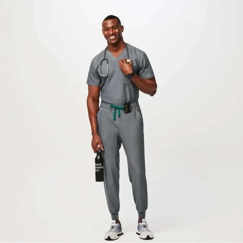Figs Scrubs Jogger Pants Men’s Graphite Gray with Green Drawstring Size XXL